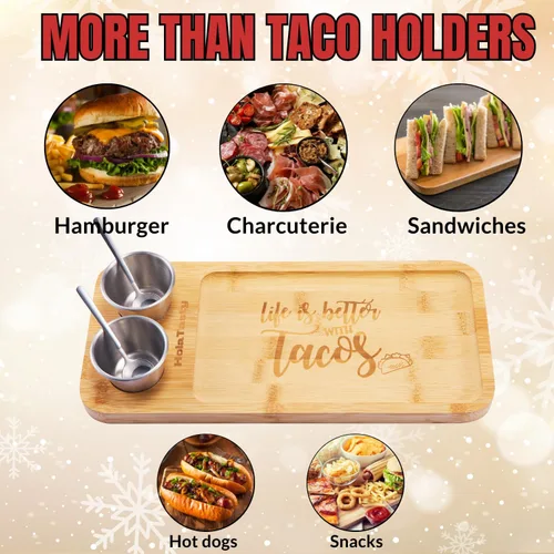 Miniatura 5 de Kit de Soportes para Tacos, Set 3-en-1 - Soporte para Concha de Taco + Bandeja de Servicio + Taza para Salsa, Plato de Presentación para Tacos
