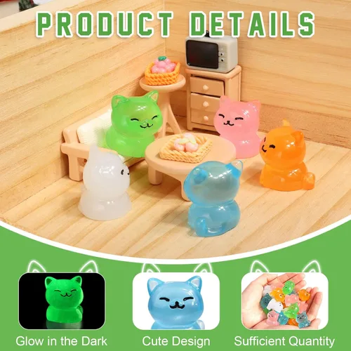 Miniatura 3 de 24 piezas de mini gatos luminosos de resina, figuras de gato en miniatura, pequeños adornos de gatos que brillan en la oscuridad para casa