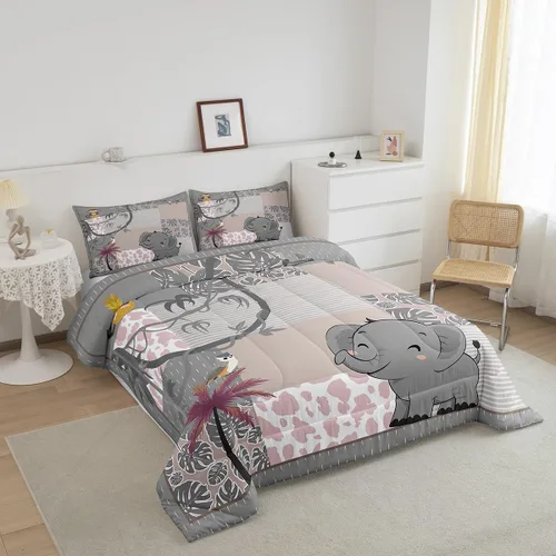 Miniatura 2 de Lindo Juego de Edredón de Elefante Juego de Ropa de Cama de Animales de Dibujos Animados para Niños Niñas Mujeres Adultos Edredón de Hojas