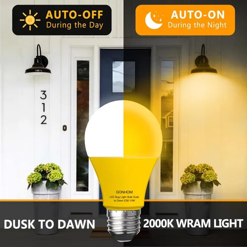 Miniatura 2 de Gonhom Bombilla de insectos del anochecer al amanecer para exteriores, paquete de 2 bombillas ámbar para insectos, encendido y apagado automático