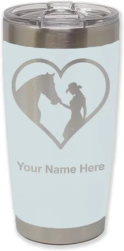Miniatura 9 de LaserGram Vaso aislado al vacío de 20 onzas, corazón de vaquera de caballo, grabado personalizado incluido (negro)