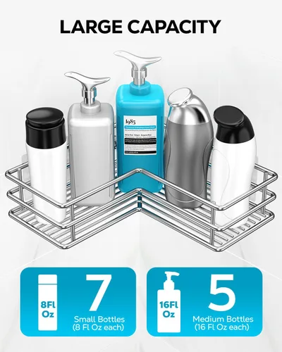 Miniatura 4 de Nieifi Estantes de Esquina para Ducha de Acero Inoxidable, Canasta Organizadora Adhesiva para Ducha con Ganchos, Resistente al Óxido para Estante