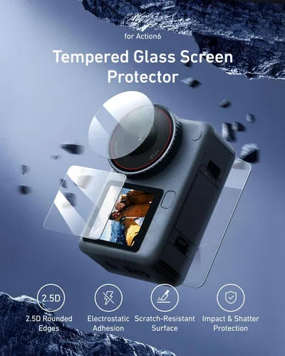 Miniatura 2 de TELESIN Protector de pantalla para DJI Osmo Action 6, lente, pantalla delantera/trasera, protector de vidrio templado para accesorios DJI Osmo