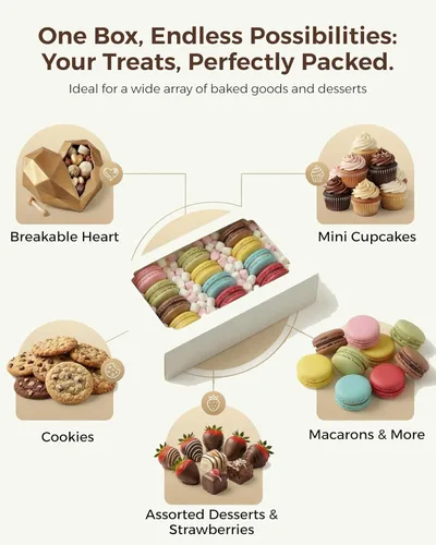 Miniatura 5 de 20 cajas de galletas con ventana de 12 x 8 x 2.5 pulgadas, cajas grandes de panadería, caja de regalo desplegable automática para postres, fresas