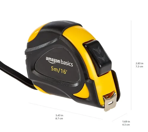 Miniatura 6 de Amazon Basics - Cinta métrica autobloqueante, precisión MID, 16 pies (5 m), Negro, Amarillo