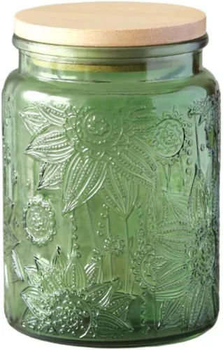 Recipiente de vidrio verde, tarro de caramelo con tapa, 23.7 onzas líquidas, tarros de vidrio vintage de colores para cocina, tarro decorativo para