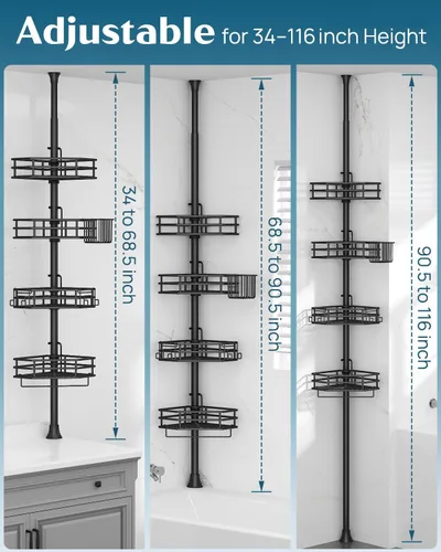 Miniatura 2 de SEIRIONE Estante de Esquina para Ducha con Soporte de Tensión, Instalación Rápida, Organizador de Baño Libre de Óxido para Estante de Bañera