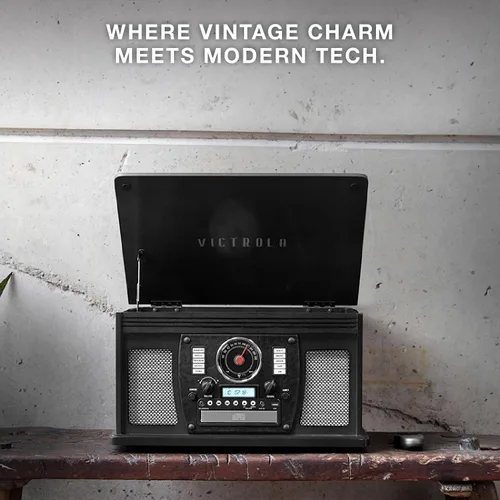 Miniatura 4 de Victrola Navigator - Reproductor de discos Bluetooth 8 en 1 con altavoces integrados, tocadiscos de 3 velocidades, reproductor de CD, cassette