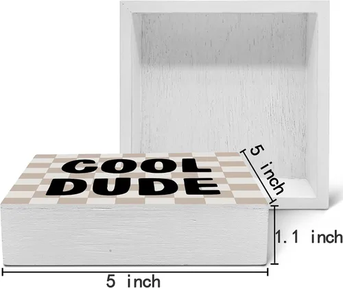 Miniatura 2 de SRADMO Cool Dude - Letrero de madera para escritorio, caja de madera boho, beige, preppy, decoración para adolescentes, niños, dormitorio