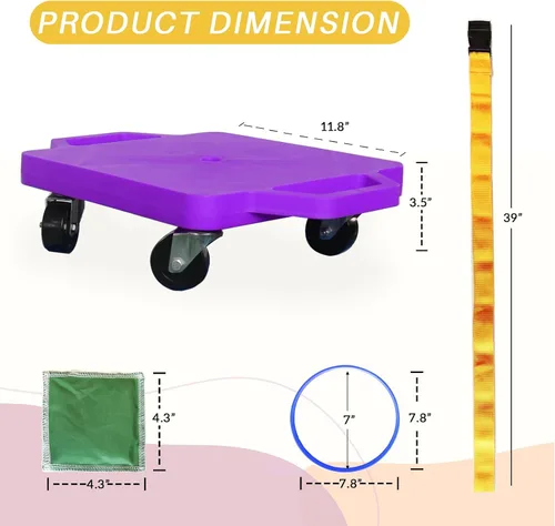 Miniatura 2 de 2 tablas de patín de plástico con asas para niños sentados y entrenamiento deportivo, con 1 anillo, 2 cuerdas y 4 pufs, juego de interior y exterior