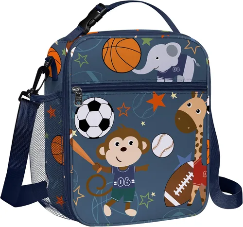 Miniatura 8 de Bolsa de almuerzo térmica aislada para niños Clastyle Sport Ball, grande, azul, con enfriador térmico, para niños, para picnic, escuela, canasta