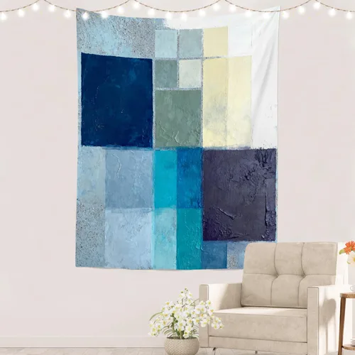 Miniatura 89 de Batmerry Tapiz azul y blanco, tapiz abstracto de pintura azul, negro, gris y blanco, para sala de estar, dormitorio, pared, decorativo, 51.2 x 59.1