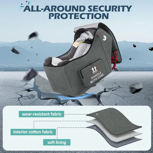 Miniatura 4 de RAINSMORE Bolsa de viaje para asiento de automóvil infantil para avión, compatible con todos los asientos de automóvil Nuna Pipa y base Chicco Gris