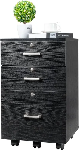 Miniatura 11 de Bonnlo - Archivador de madera con 3 cajones, cerradura y ruedecillas, en roble
