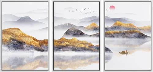 Miniatura 22 de NWT Lienzo enmarcado para pared, juego de arte en acuarela pastel, bosque de montaña oscura, naturaleza silvestre, ilustraciones de arte moderno