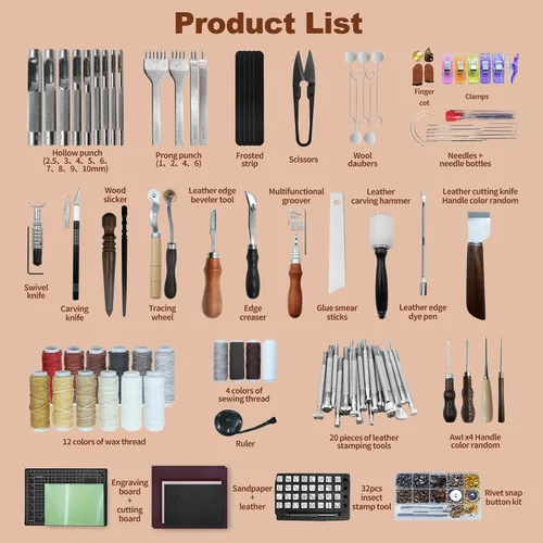 Miniatura 7 de EDIETH Kit profesional de herramientas de artesanía de cuero, juego de herramientas y trabajo de cuero con estampado de acero de alto carbono