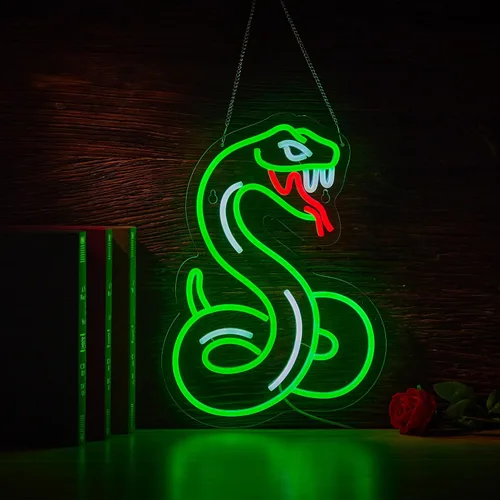 Letrero de neón de serpiente para decoración de pared, letrero de serpiente pitón con luz LED de neón regulable. verde+blanco+rojo