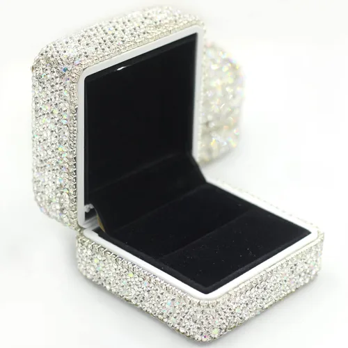 Miniatura 10 de Caja de anillos de cristal de lujo para aretes, caja de almacenamiento de joyería, caja de regalo para anillo de propuesta, ceremonia, boda, Negro