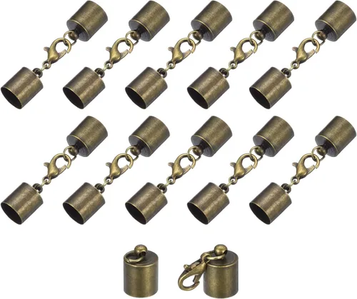 Miniatura 20 de uxcell Juego de 10 tapas de cuero de 0.315 in con cierres de pinza de langosta, terminadores de barril para hacer pulseras de cuero, tono bronce