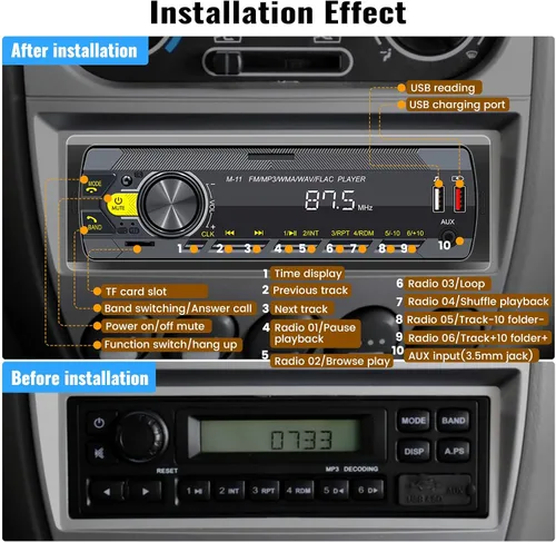 Miniatura 2 de SIXWIN Estéreo de Coche Single Din con Bluetooth 5.0 Llamadas Manos Libres Control de Voz Estéreo de Coche Radio FM de Coche Reproductor Mp3