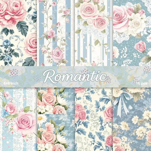 Miniatura 16 de PRSTINCOL Papel para álbum de recortes, 16 hojas de 6 x 6 pulgadas, suministros de álbum de recortes de estilo de ventana azul, papel de decoupage