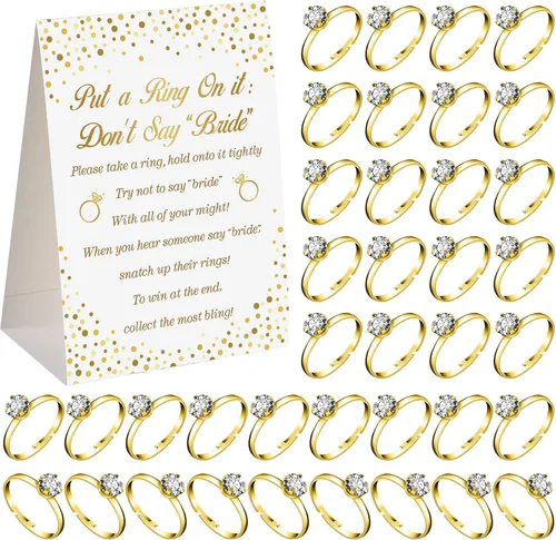 Jetec Juego de 100 anillos falsos para despedida de soltera con tarjeta de no decir novia para boda, compromiso, fiesta, despedida de soltera para