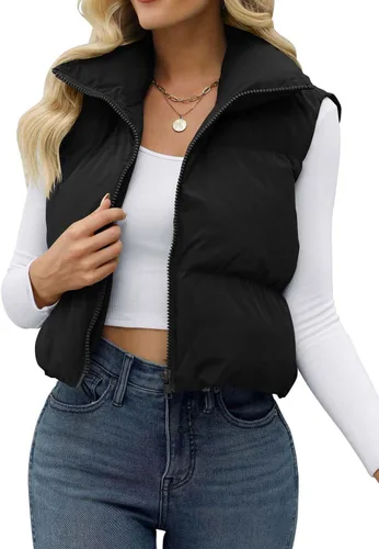 JZC Women's Crop Puffer Vest Lightweight Sleeveless Jacket 2023 Fashion Winter Outerwear Padded Gilet