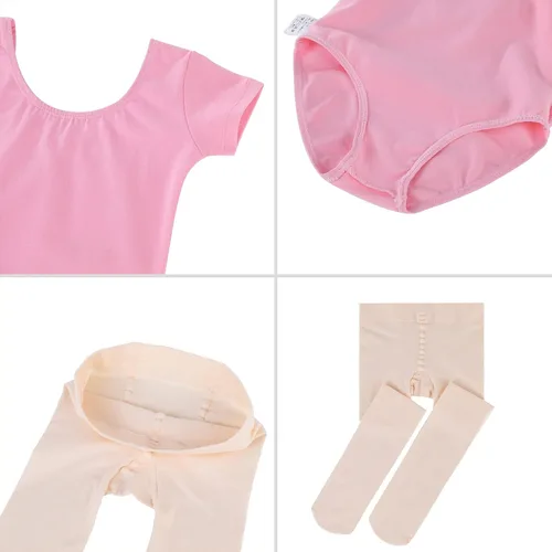 Miniatura 4 de Century Star Leotardo de ballet para niñas pequeñas, conjuntos de vestido de ballet, conjunto de vestido de ballet de manga corta, falda combinada