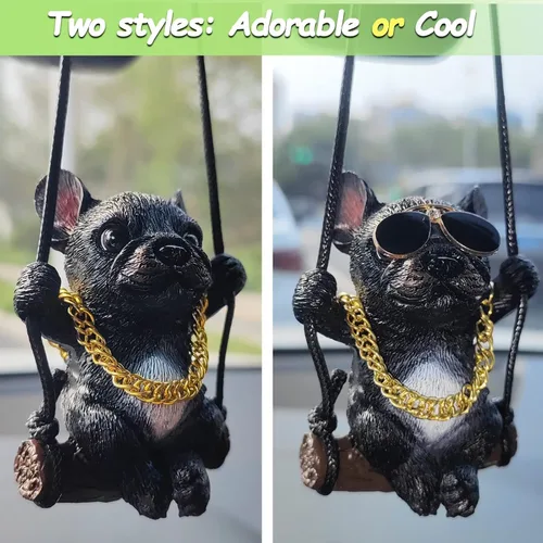 Miniatura 3 de Adorno colgante de coche con diseño de perro oscilante, lindo encanto de bulldog para decorar el auto para mujeres/hombres, pequeños regalos