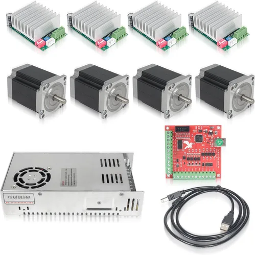 RATTMMOTOR Kit de controlador CNC de 4 ejes, Nema23 Motor paso a paso 23HS8430 270 oz-en 2.992 in 3A 1.8Nm, controlador de motor paso a paso TB6600