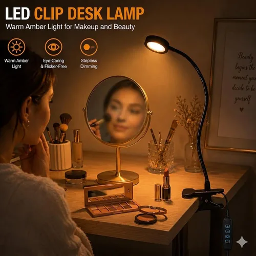 Miniatura 6 de Lámpara de escritorio USB con clip con 3 modos de color, brillo ajustable, cuello de cisne, temporizador de 1 minuto, luz de libro para leer libro