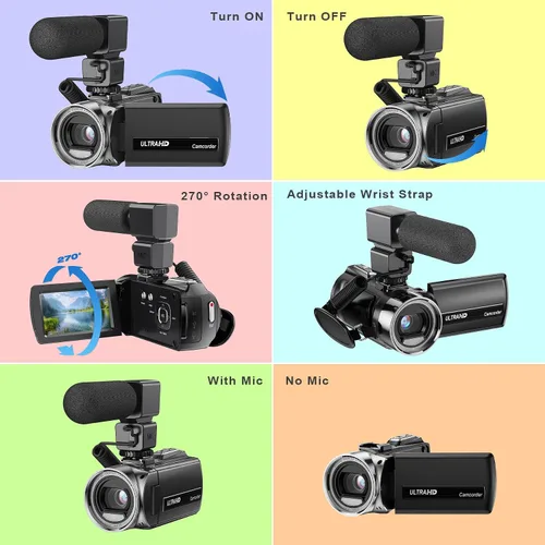 Miniatura 5 de Videocámara FHD 1080P 36MP YouTube Vlogging Cámara Grabadora Pantalla de 3.0 Pulgadas con Rotación de 270 Grados Videocámaras con Zoom Digital 18X
