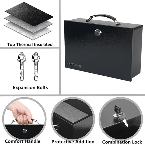 Miniatura 2 de Yuanshikj Caja Fuerte Ignífuga con Cerradura para Documentos, Cerradura de Acero de Seguridad con Asa de Transporte, para Artículos Personales