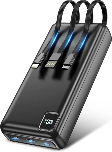 Cargador Portátil Power Bank 50,000 mAh Cargador Portátil para Teléfono, Powerbank de Carga Rápida PD 22.5W, Cable Integrado, 5 Salidas 3 Entradas