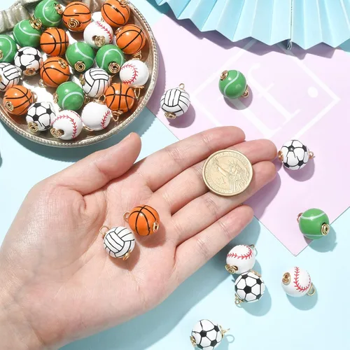 Miniatura 4 de LiQunSweet 50 cuentas deportivas de madera al azar envueltas en alambre redondas de fútbol, voleibol, tenis, baloncesto, sóftbol, béisbol, pelota