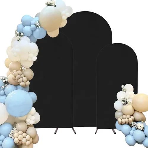 Miniatura 15 de Juego de 3 fundas de elastano ajustables para arco de boda, color beige, cubierta de fondo para arco de Chiara, parte superior redonda, para boda