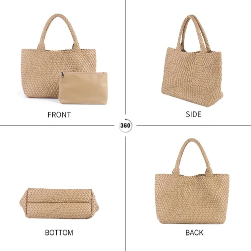 Miniatura 5 de Vipost Bolsa de mano tejida para mujer, bolsa de playa grande de cuero vegano con bolso, bolso de viaje con asa superior, bolsas de hombro tejidas