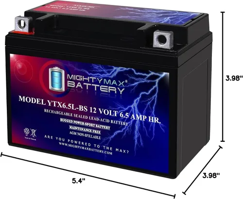 Miniatura 9 de Batería Mighty Max YTX6.5L-BS 12V 6.5AH, batería de repuesto compatible con motocicletas, scooter