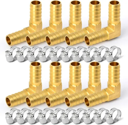 Miniatura 27 de GASHER 20 Piezas Reductor de Púas de Manguera de Latón, 1/2 Pulgada a 1/2 Pulgada (12.7mm) ID de Manguera con 40 Abrazaderas de Manguera, Reductor