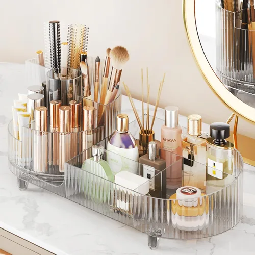 Miniatura 6 de COMFYROOM Organizador de maquillaje para tocador con soporte para brochas, organizador de maquillaje cosmético de 3 capas, organizador de maquillaje