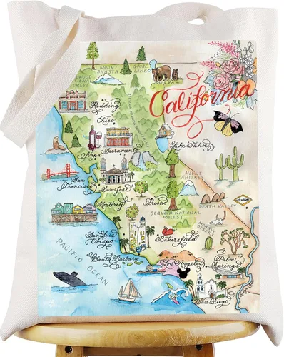 Miniatura 8 de WZMPA Bolsa de mano del estado de California, regalo de viaje, bolsas de comestibles reutilizables para vacaciones, mercancía de viaje