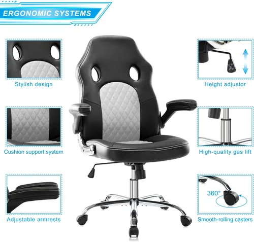 Miniatura 5 de Silla de oficina ergonómica para videojuegos, silla de oficina de piel sintética, silla de escritorio con respaldo alto, silla de trabajo giratoria
