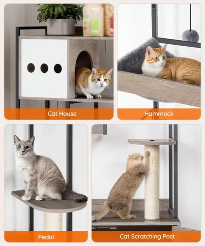 Miniatura 6 de HOOBRO Árbol para gatos con caja de arena, torre para gatos de 58.7 pulgadas de alto con muebles de caja de arena oculta, con poste rascador