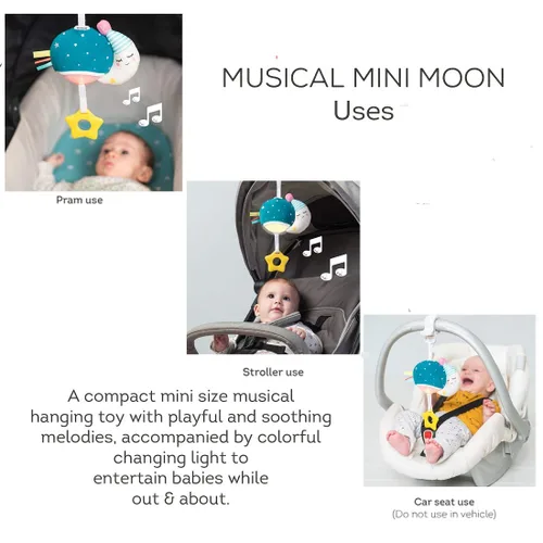 Miniatura 3 de Taf Toys Mini luna musical, juguete para bebés con música colgante y luces para llevar, compañero de viaje para padres y bebés, calma al bebé