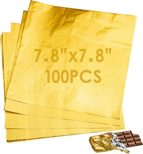 Envoltura de papel de aluminio de 7.8 pulgadas, 100 unidades de envoltorios grandes de barra de caramelo de chocolate, papeles de regalo cuadrados