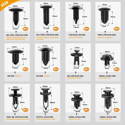 Miniatura 2 de GOOACC - Kit de 240 clips de retención a presión para automóvil, remaches de plástico y sujetadores, clips para guardabarros, paneles y tapicería