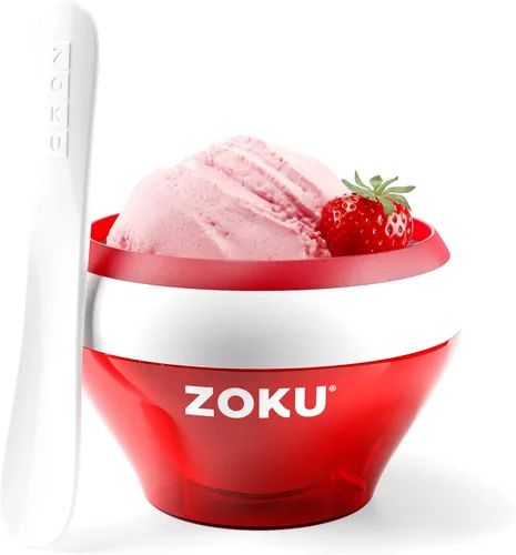 ZOKU Máquina de Helados, Tazón Compacto para Hacer y Servir con Núcleo de Congelador de Acero Inoxidable que Crea Helado Suave, Yogur Congelado, Rojo
