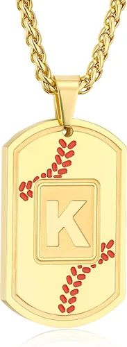 Miniatura 24 de Fervia Graduation Gifts - Baseball Initial Necklace for Men Dog Tag Stainless Steel Letter Pendant Sport Baseball Athletes Jewelry Christmas