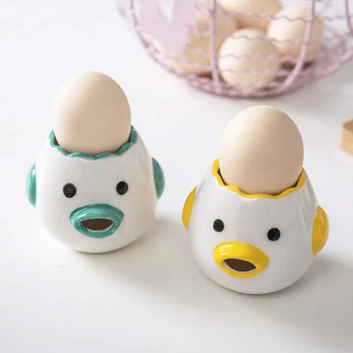 Miniatura 2 de ZOSTLAND Separador de yema de huevo, HQ Creative Ceramics Linda yema de huevo de pollo, blanco, estilo divertido, simple, herramienta de separación