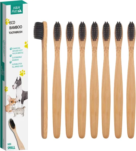 Miniatura 7 de H&H Pets Juego de cepillos de dientes de bambú para perros y gatos, cerdas suaves y cepillo de dientes de madera biodegradable, suministros